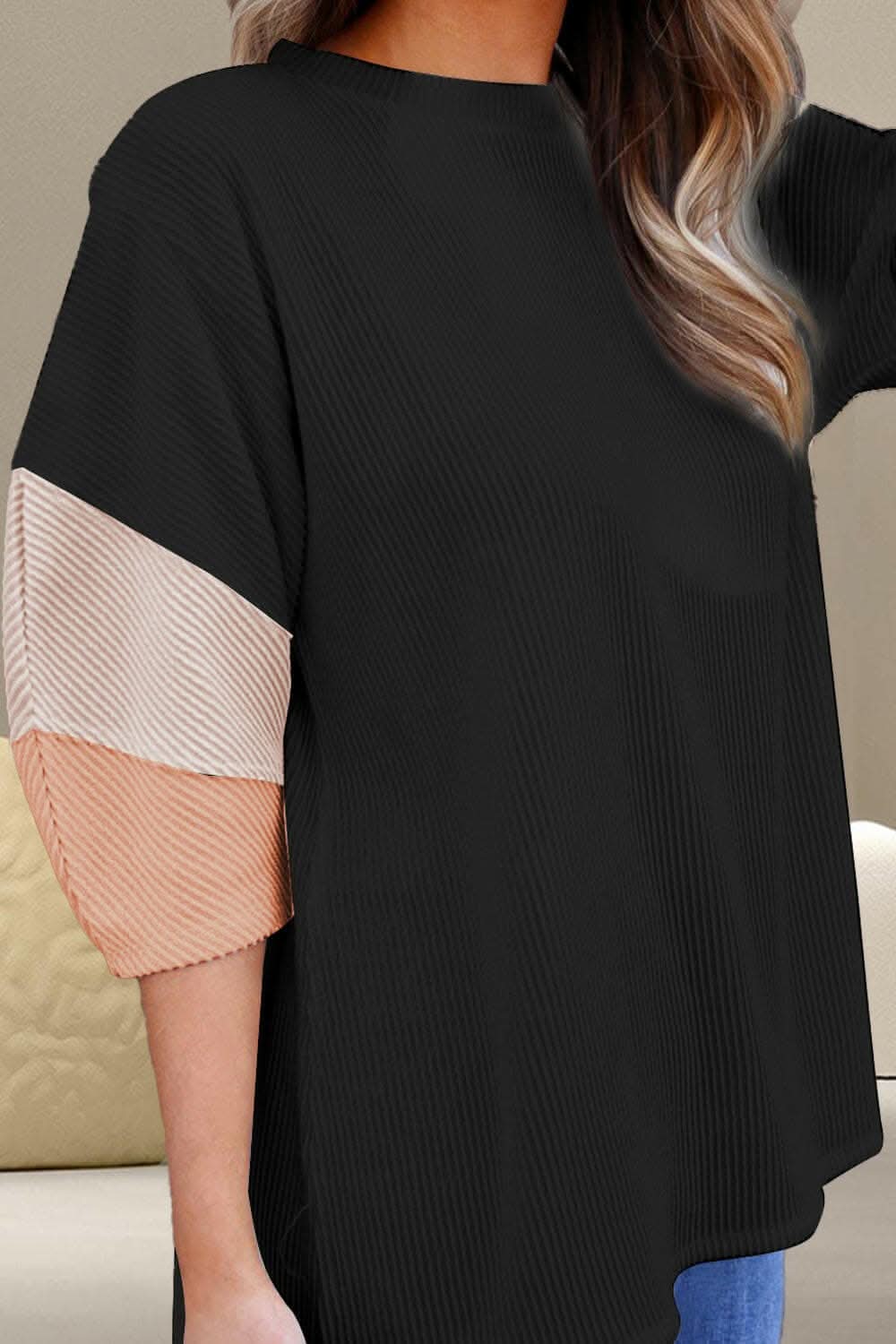 Chic color block blouse - 3/4 sleeves - Love Salve